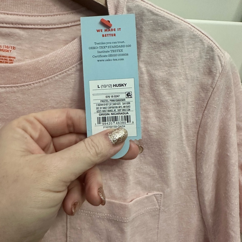 Cat & Jack Boys Pastel Pink Pocket Tee – L (10/12) Husky – NWT - Picture 3 of 4